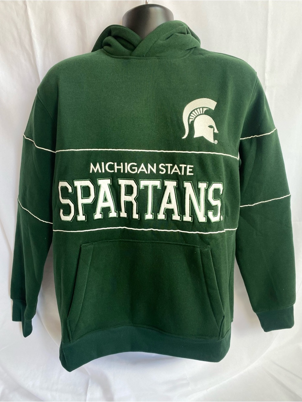 Michigan State Spartans Hoodie Mens L Green Embroidered Piping Sweatshirt NWT - Picture 2 of 9